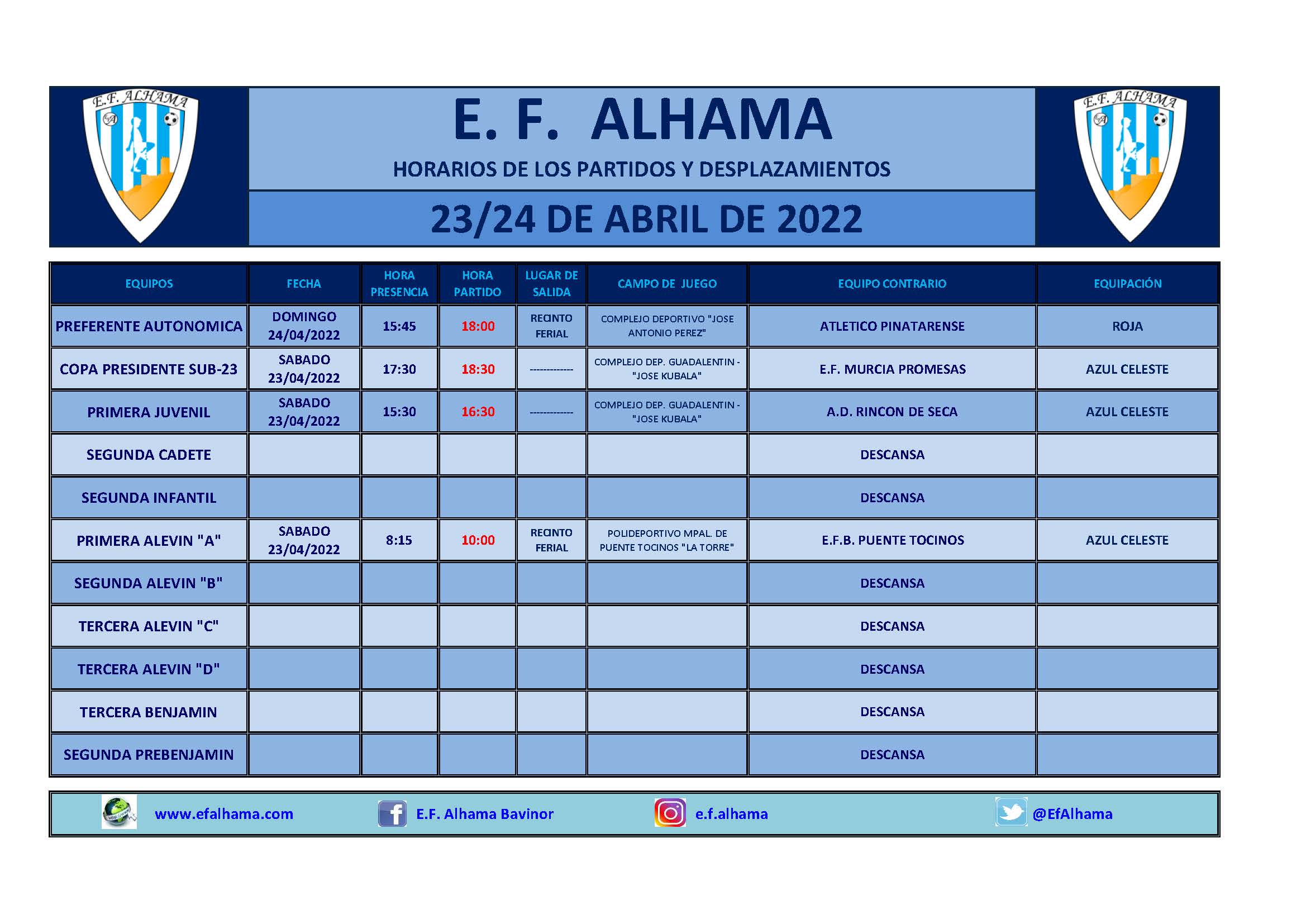 de partidos 23/24 abril de 2022 | EFAlhama.com